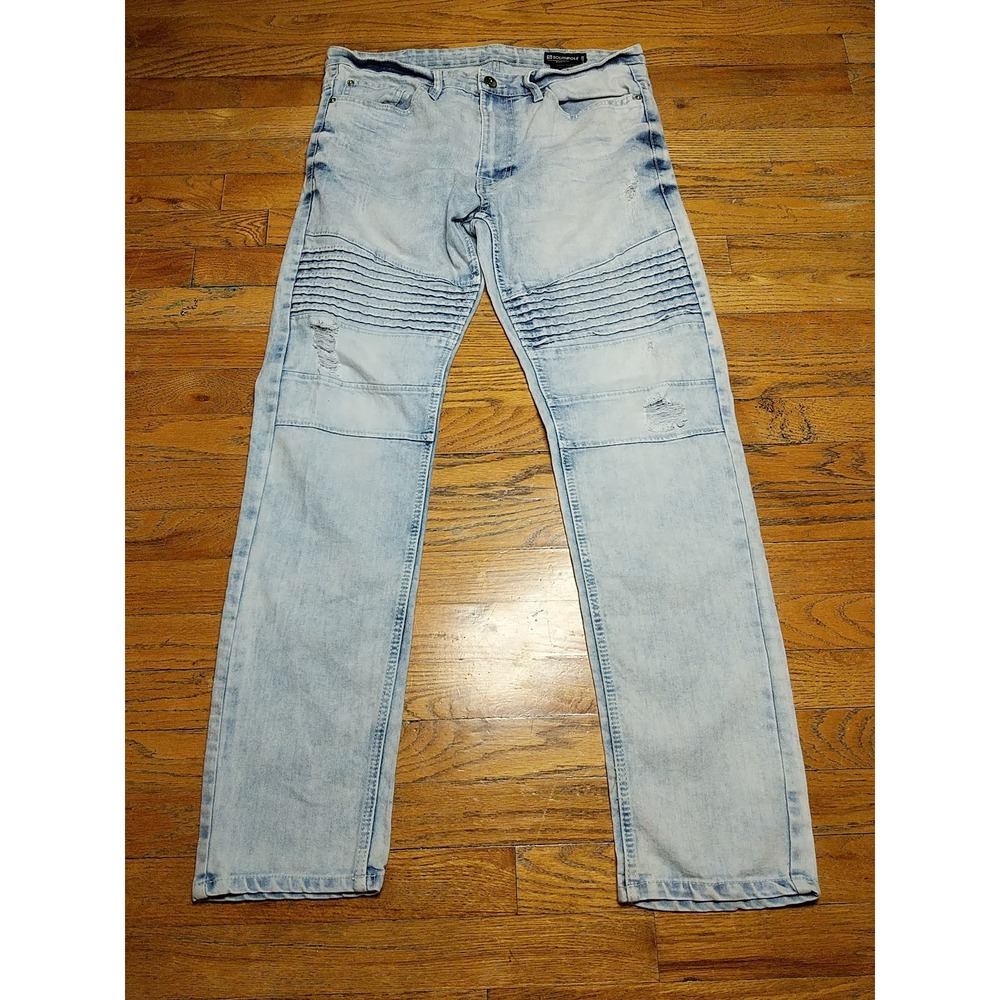 Southpole Jeans Mens 34x32(31) Denim Moto‎ Faded Acid Light Wash Biker Skinny